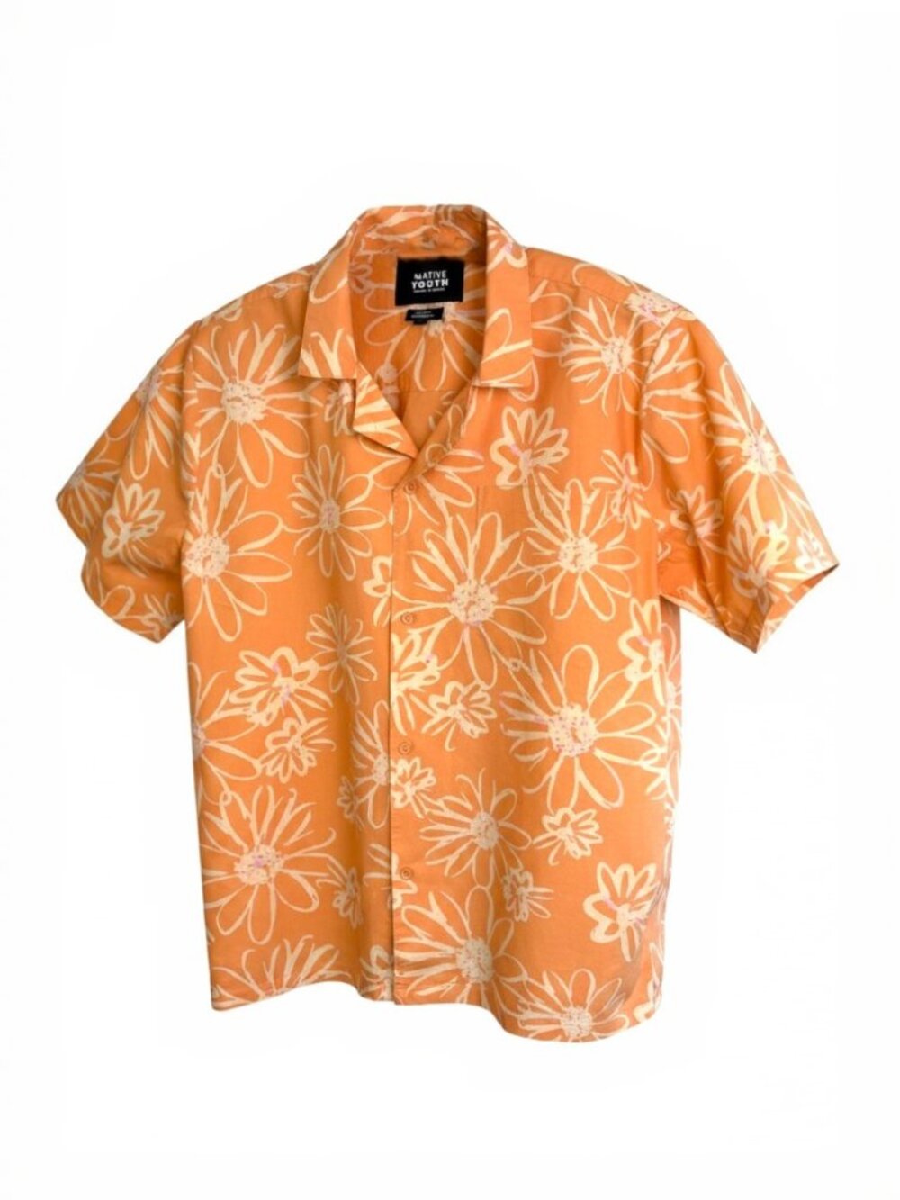 Native Youth Peach‎ Floral Print Cotton Camp Short Sleeve Shirt